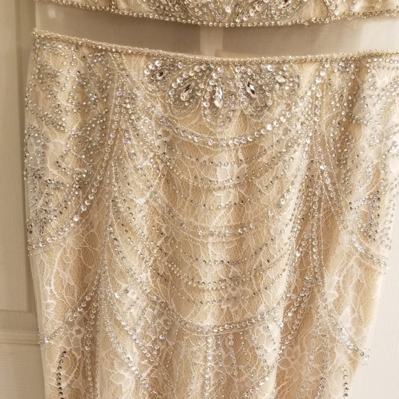 Beautiful champagne/nude embellished prom dress - Picture 3 of 8